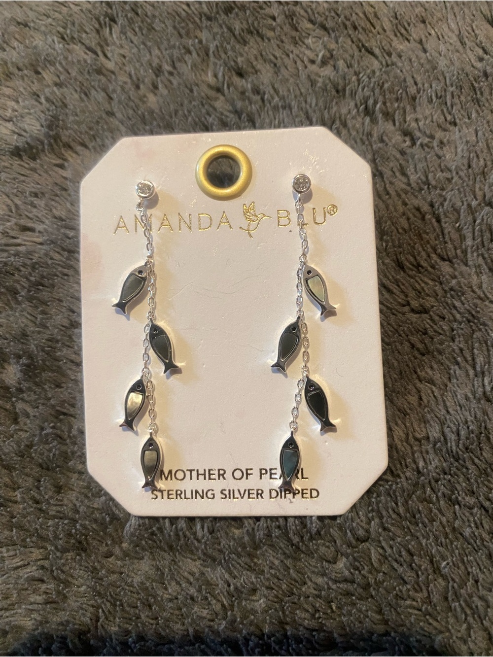 Amanda Blu Silver-Dipped Gray Mother of Pearl Fish Drop Earrings